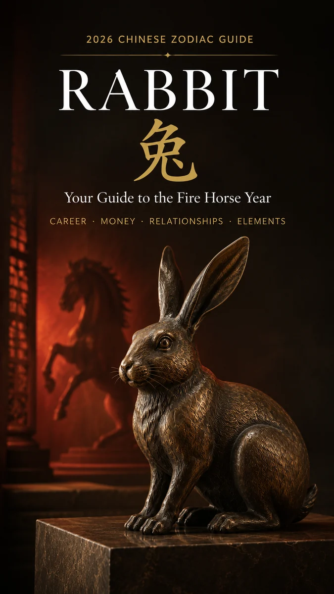 Bronze Rabbit sculpture for the 2026 Rabbit Chinese Zodiac Fire Horse guide.