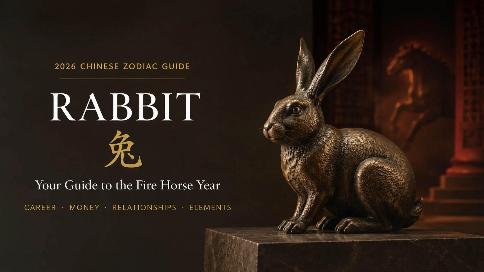 Bronze Rabbit sculpture for the 2026 Rabbit Chinese Zodiac Fire Horse guide.