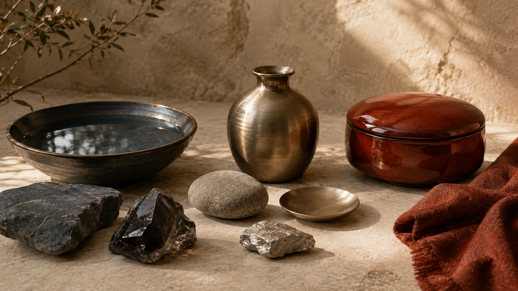 Water, Metal and Fire material study representing traditional Five Element color associations for Rat in 2026.