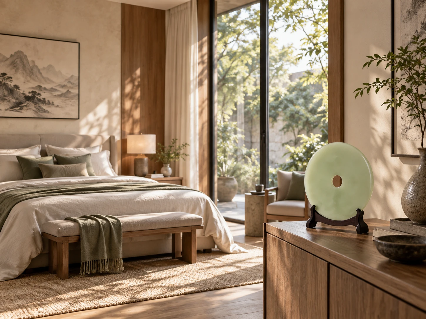 Large Qing Yu Ping An Kou displayed naturally within a contemporary bedroom