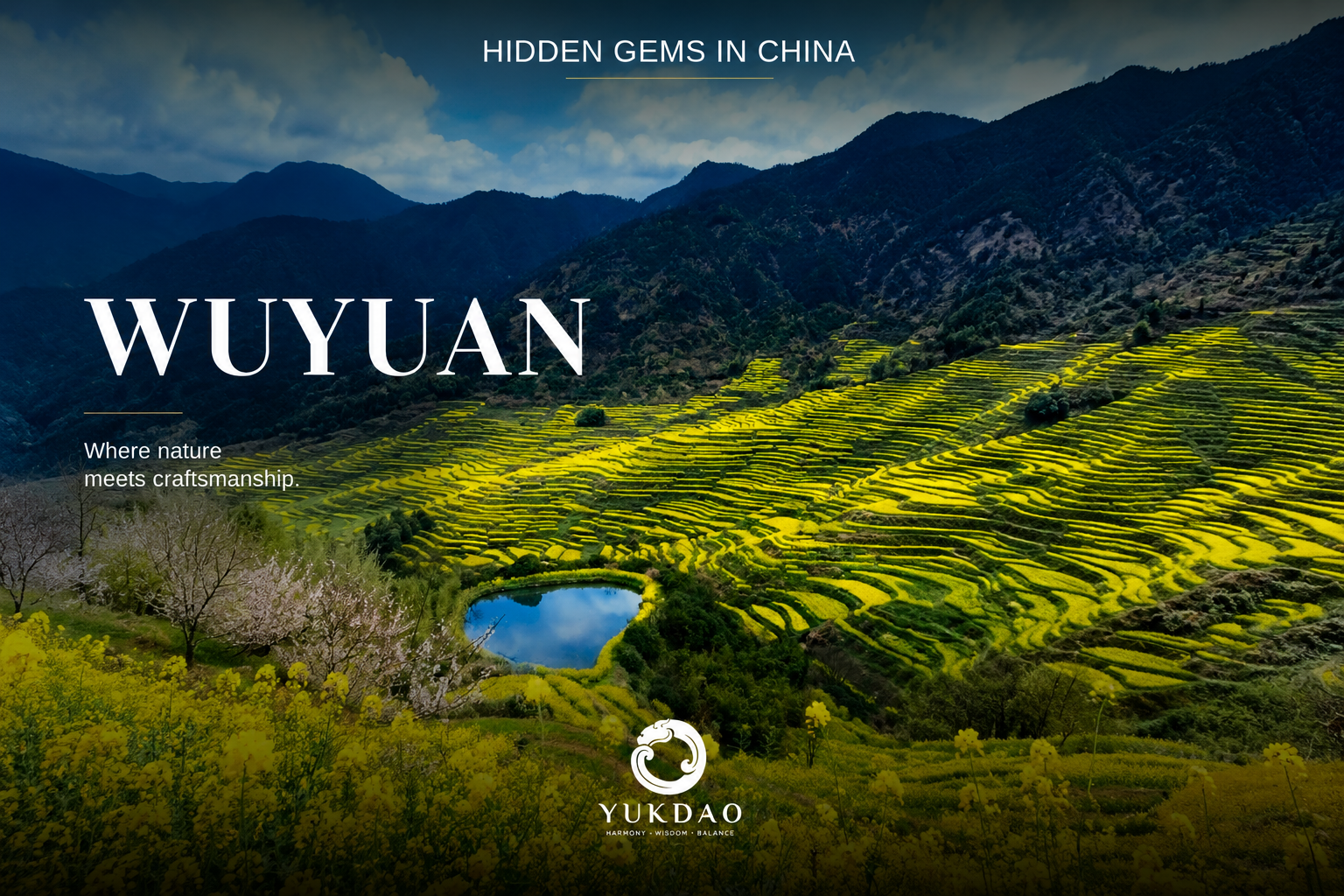 Golden terraced fields and mountain villages in Wuyuan, Jiangxi, China.