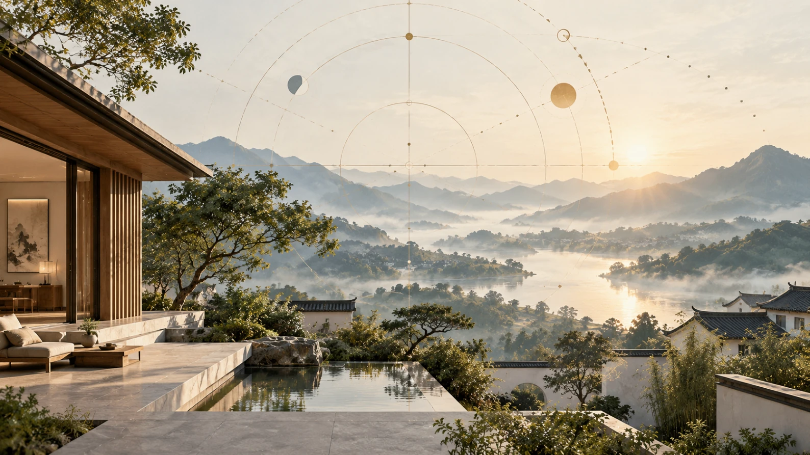 Traditional Chinese architecture illustrating the changing character of the year