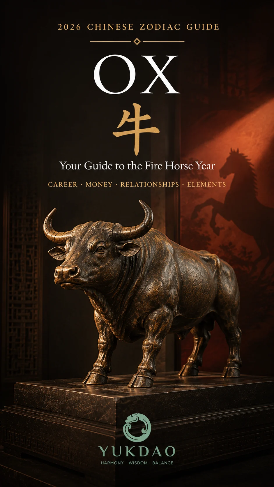 Bronze Ox sculpture for the 2026 Ox Chinese Zodiac Fire Horse guide.