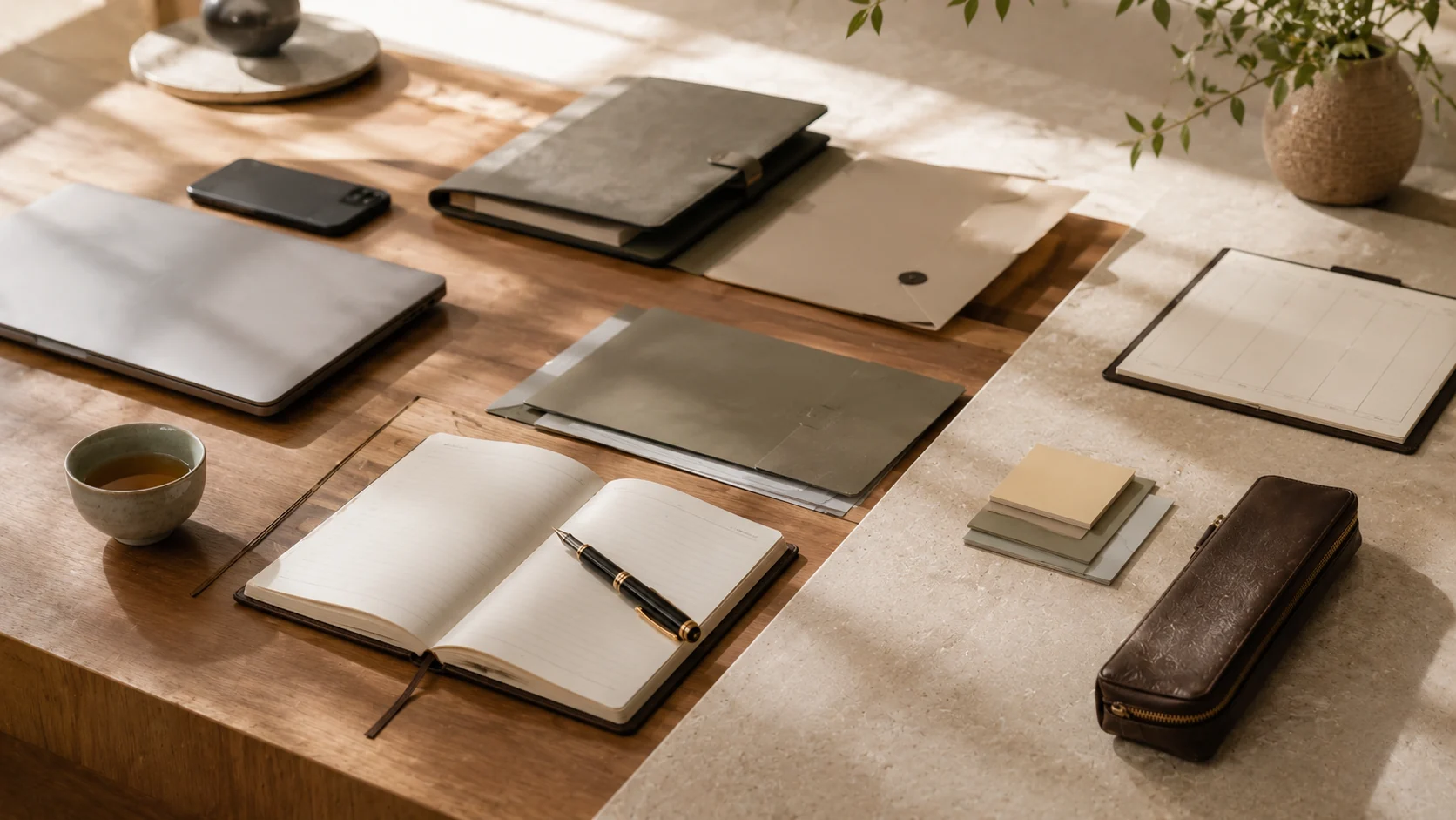 An organised desk with a journal, pen and laptop representing professional adaptability and prioritisation for the Rabbit in 2026.