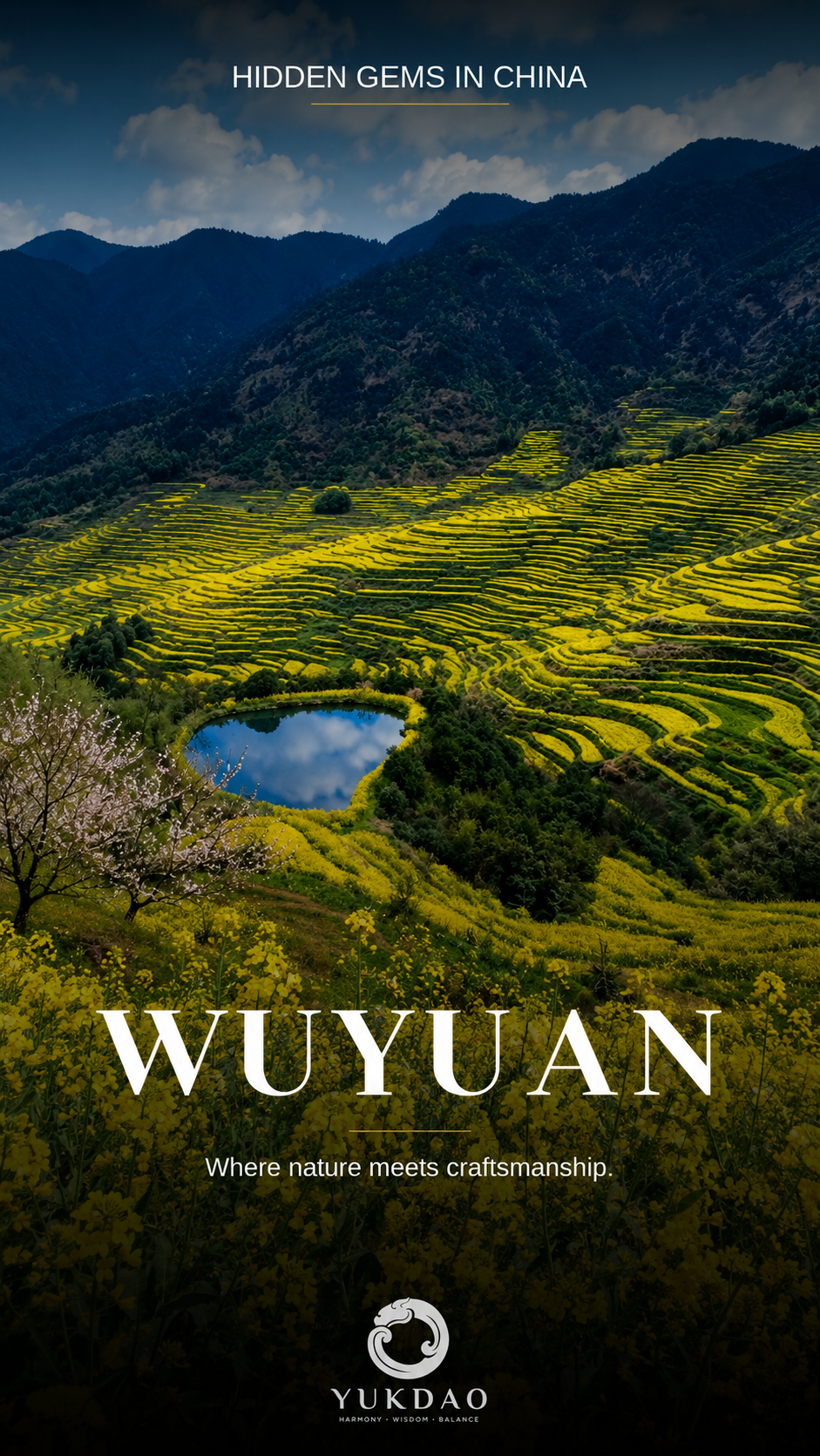 Golden terraced fields and mountain villages in Wuyuan, Jiangxi, China.