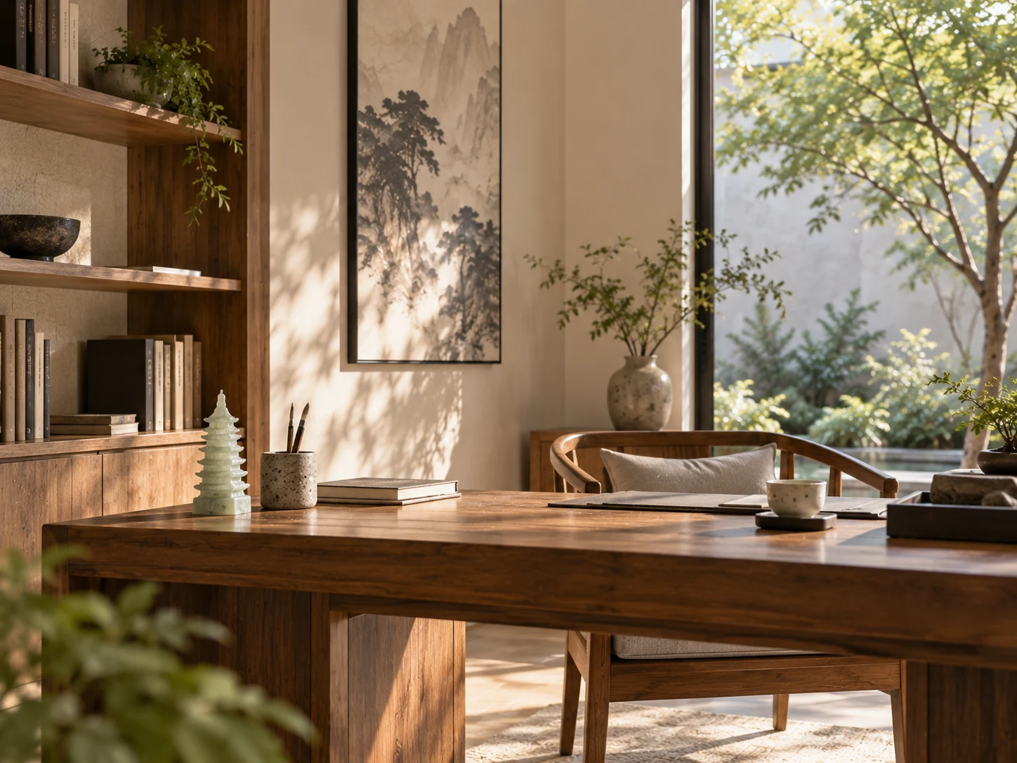 Pale Wenchang Pagoda displayed in a contemporary home study